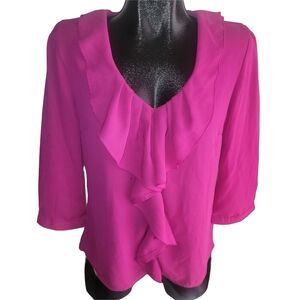 Eclipse Ruffled V-Neck Blouse In Pink NWT Size L